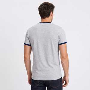 Camiseta de algodón con cuello en V para hombre, color gris, informal, de verano, transpirable, de punto, manga corta - Product Image 2
