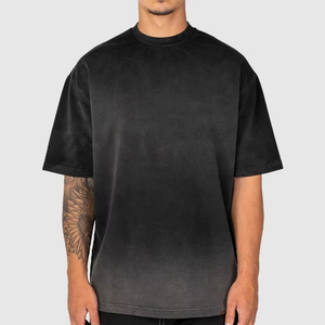 T-shirt pour homme en coton, col rond, style streetwear, vintage, pour l'extérieur, avec impression hip-hop personnalisée, impression en relief, batik et délavé à l'acide, promotionnel - Product Image 2