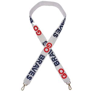 Sangle de sac ajustable en coton brodée main, motif croix perlée bleu marine et or, forme carrée, esprit d'équipe, Notre-Dame - Product Image 3