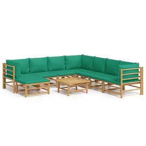 Conjunto de Muebles de Jardín de 9 Piezas en Bambú Verde y Tela 100% Poliéster - Product Image 2