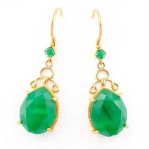 Dernières boucles d'oreilles exclusives en onyx vert plaqué or pour femmes, accessoire de bijoux de mode tendance - Product Image 2