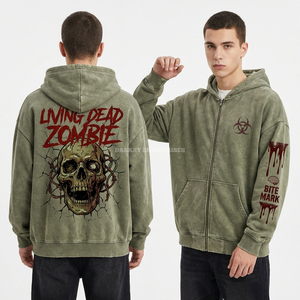 Crop Ruin Scarecrow Hoodie 400GSM Marron beige vieilli pour homme, motif graphique Harvest Fear Raven, streetwear, lavage vintage, coupe oversize - Product Image 3