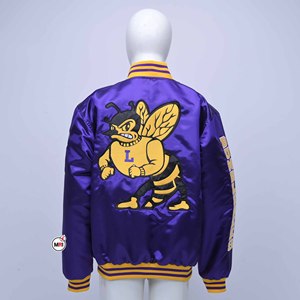 Lincoln Mens Satin Jacket Purple Yellow Satin Full Sleeve Letter Printing Turn-<b>down</b> Collar Regular Length High Quality Jackets - Product Image 2