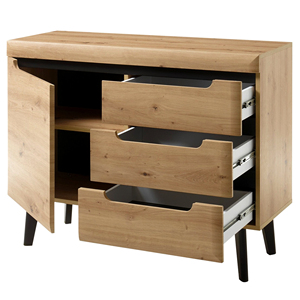 Modern Solid Wood Nordic <b>Chest</b> Sideboard Newry With <b>3</b> <b>Drawers</b> 1 Door Mid Century Scandic Style Tapered Legs Living Room Cabinet - Product Image 4