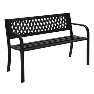 Panca Contemporanea in Ferro da 47 Pollici con Schienale in Rete PVC, Acciaio Inossidabile e Legno Nero per Hotel, Giardini e Uso Esterno - Product Image 1