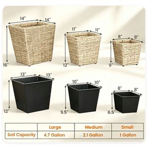Set di 3 Fioriere in Rattan Intrecciato Resistenti ai Raggi UV, Contenitori per Piante in PP con Fodera Rimovibile e Fori di Drenaggio per Uso Interno ed Esterno - Product Image 5