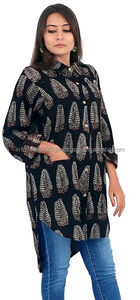 Chemise indienne en coton imprimé à la main pour femmes, style haut-bas Ashoka Design avec manches longues - Product Image 4