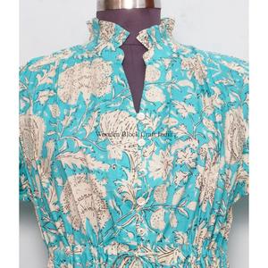 Vestido corto elegante de algodón hecho a mano en India, con estampado floral, ideal para fiestas, regalo para novias, personalizado, vestido de moda para mujer, procedente de la India. - Product Image 4