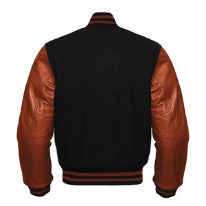 Veste universitaire en cuir PU noir et marron pour homme avec col rabattable et fermeture boutonnée, vêtement décontracté pour l'automne - Product Image 6