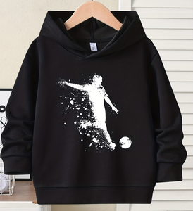Black Solid Football Player Hoodie Sweatshirt 100% Cotton Children Casual Breathable Autumn Wear Regular Sleeve Pullover Knitted - Product Image 3