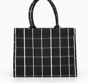 Black Recycled Cotton Lunch Tote Bag with Open Closure Polyester Lining-Portable <b>Handbag</b> for Office Travel Picnic & Daily Use - Product Image 1