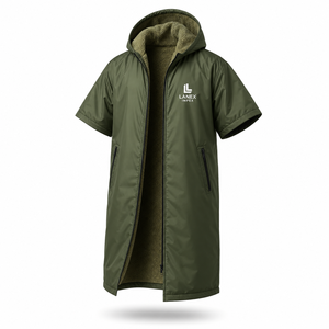 Parka de bain unisexe personnalisée imperméable à capuche doublée polaire verte, séchage rapide, robe de change à manches courtes et fermeture éclair intégrale pour la natation - Product Image 2