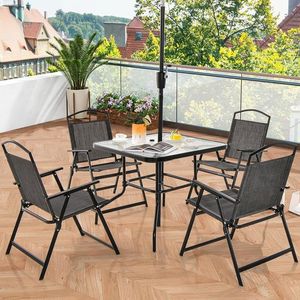 Set di 4 Sedie Pieghevoli da Esterno con Telaio in Metallo Resistente e Seduta Imbottita per Arredamento da Giardino - Product Image 1