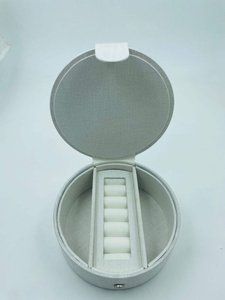 Embroidered <b>Fabric</b> Jewelry Organizer <b>Box</b> Velvet Style Round <b>Storage</b> Case <b>for</b> Ring Necklace Custom Color Size Logo - Product Image 3