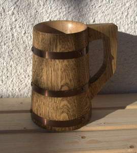 Jarra de Cerveza Vintage de Madera Hecha a Mano, Ecológica, con Tapa y Asa, para Acampar al Aire Libre, Viajar, Apta para Microondas - Product Image 1