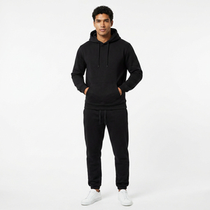 Ensemble sweat-shirt à capuche et pantalon de jogging unisexe noir, couleur unie, manches longues, fermeture à cordon, coupe classique, adulte - Product Image 2