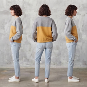 Sudadera de cuello redondo con bloques de color para mujer, hombros caídos, estampado de letras, manga larga, informal, para otoño - Product Image 6