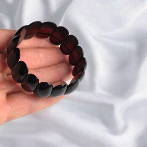 Cherry Baltic Amber <b>Bangle</b> <b>Bracelet</b> Natural Red Amber Gemstone Elastic Chunky Wide <b>Bracelet</b> For Women - Product Image 5