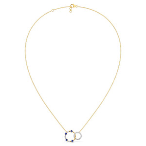 Interlocking Blue Stone <b>Circle</b> Diamond Necklace with Dual <b>Ring</b> Sparkle and Modern Geometric Design - Product Image 2