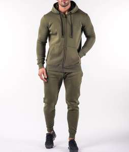 Ensemble de survêtement pour homme personnalisé en molleton léger 350G avec fermeture éclair, col à capuche, coton et polyester, hiver, 2 pièces, décontracté - Product Image 1