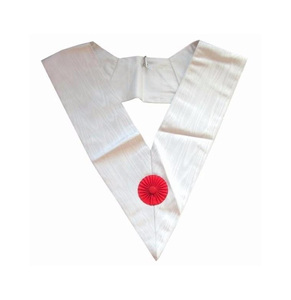 Collar Masónico Ceremonial Personalizado del Rito Francés y del Rito Escocés, de Satén Blanco, con Roseta Roja, Fabricante OEM ODM - Product Image 1
