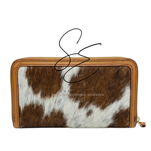Handcrafted Tooled Leather Cowhide Zip Closure <b>RFID</b> <b>Wallet</b> Custom Floral Carved Leather Long Clutch Real Hair-On Cowhide Back - Product Image 4