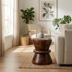 Functional Decor Contemporary Hourglass <b>Stool</b> Side <b>Table</b> Hand-Sculpted Organic Shape Boutique Niwara Bisoepo Hotel Lounge Use - Product Image 3