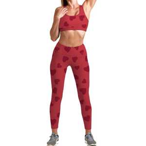 Conjunto de Yoga con Estampado de Corazones para Mujer, 2 Piezas, Leggings de Cintura Alta, Sujetador Deportivo con Espalda Cruzada, Ropa Deportiva Transpirable de Spandex y Poliéster - Product Image 3