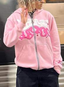 เสื้อฮู้ดซิปพิมพ์ลายกราฟิกแบบกำหนดเอง สไตล์ Y2K กรันจ์ ฮิปฮอป สตรีทแวร์ สวยงาม - Product Image 4