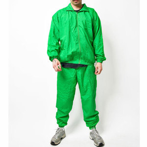Ensemble de survêtement vert pour homme, 2 pièces, manches longues, fermeture éclair, couleur unie, léger, en polyester, avec poches latérales - Product Image 1