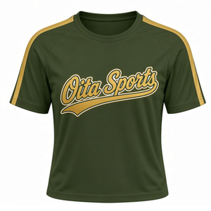 Maillot de sport vert olive et or à manches courtes pour équipe, uniforme de compétition, tenue de performance - Product Image 1