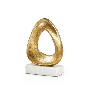 Escultura de Mesa Abstracta de Lujo con Círculos Geométricos en Lámina Dorada, Base de Mármol Blanco, Figura Decorativa para Oficina/Escritorio - Product Image 1
