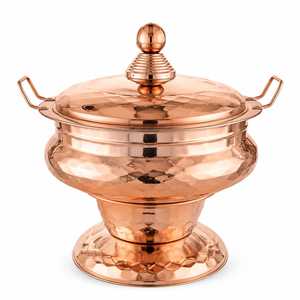 Casserole en cuivre martelé avec poignées en acier inoxydable, double couvercle, intérieur émaillé, doublure en acier inoxydable - Ustensile de cuisine écologique - Product Image 2