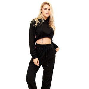 Conjunto de Sudadera Corta Oversize Gris y Pantalones Acampanados para Mujer, Chándal de Dos Piezas para Descansar, Traje Deportivo para Damas al por Mayor - Product Image 3