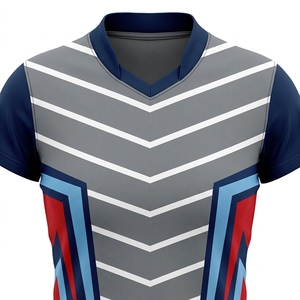 Conjunto de Uniforme de Voleibol Sublimado para Mujer, Gris, Azul y Rojo, Estampado Geométrico, Manga Corta, Ajustado, Absorbe la Humedad, Ropa para Todas las Temporadas - Product Image 5