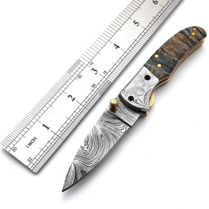 Couteau de poche pliant personnalisé en acier Damas, manche en résine tourbillonnante, bolster gravé, EDC, chasse, camping, fabricant direct d'usine - Product Image 4