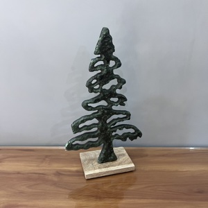 Artisan Design Modern Aluminum Wood <b>Christmas</b> <b>Tree</b> Sculpture Handcrafted Holiday Decor Tabletop Figurine Wooden <b>Base</b> - Product Image 4