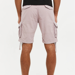 Shorts cargo gris clair pour hommes, taille mi-haute, avec cordon de serrage, décontractés, style bermuda, avec poches latérales, en tissu toile respirant - Product Image 3