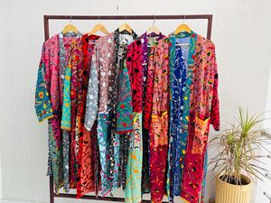 Long Floral Phulkari Embroidered Duster Jacket <b>Kimono</b> Cardigan-100% Cotton Soft & Breathable - Product Image 4