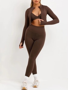 Ensemble de sport 3 pièces de haute qualité pour femme : soutien-gorge de sport, veste zippée et leggings, extensible dans quatre directions, séchage rapide pour l'entraînement - Product Image 3