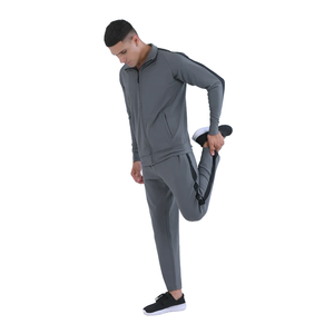 Ensemble de survêtement gris pour homme, col zippé intégral ou demi-zippé, style sportif, respirant, en polyester et coton, pour l'automne, coupe classique, poche latérale - Product Image 2