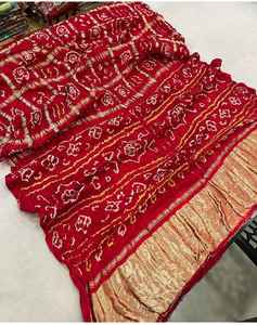 Sari indien en soie pure fantaisie Bandhani - Product Image 3