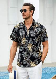 Camicia hawaiana a maniche corte da uomo con stampa tropicale, abbottonata, per l'estate, casual, da spiaggia, stile <span class=keywords><strong>Aloha</strong></span>, perfetta per feste hawaiane - Product Image 2