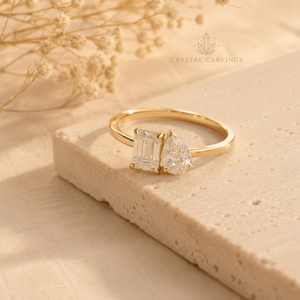 Anillo de compromiso Toi et Moi de moissanita con corte esmeralda y pera, dos piedras, chapado en oro, plata de ley 925, anillo nupcial para mujer - Product Image 2