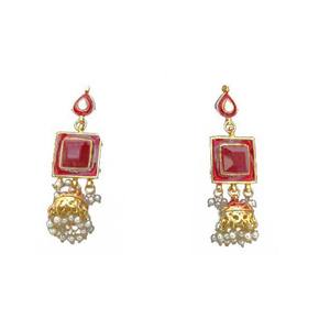 Últimos Pendientes Colgantes de Moda Chapados en Oro con Flores, Cristales y Pedrería Kundan, Ligeros de Aleación, Joyería Tradicional Jhumka - Product Image 2