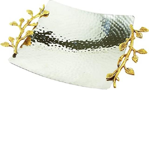 Bandeja de Servir de Metal con Forma Cuadrada y Asa en Forma de Hoja, para Fiestas, Interiores, Exteriores, Picnic, Almacenamiento - Product Image 1