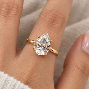 Anillo de Compromiso de Moissanita con Corte Pera Chapado en Oro para Mujer, Anillo de Boda Solitario con Engaste de Puntas, Talla Personalizada - Product Image 5