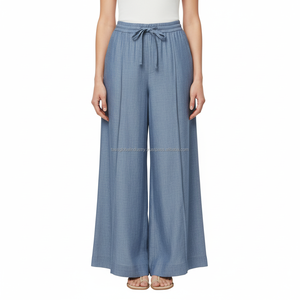 Pantalon Palazzo Femme Coupe Ample Taille Mi-Haute Uni Personnalisé OEM Vente en Gros - Product Image 1