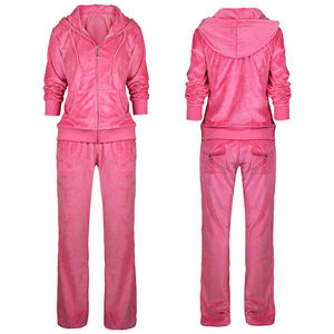 Ensemble de survêtement pour femmes en velours avec logo brodé personnalisé en strass, ensemble de deux pièces en coton, pantalon en velours, sweat-shirt en velours - Product Image 2