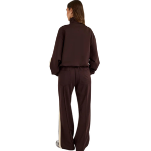 Women Full <b>Zip</b> <b>Hooded</b> Tracksuit Set Contrast Sleeve Stripes Wide Leg Trousers Drawstring Waist Loose Two Piece Streetwear Outfit - Product Image 2